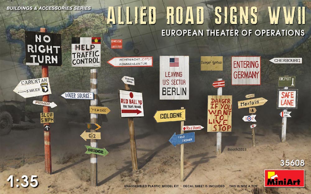 Miniart 1/35 Scale WWII North Africa Road Signs Model Kit – Plastic Unassembled With Decals